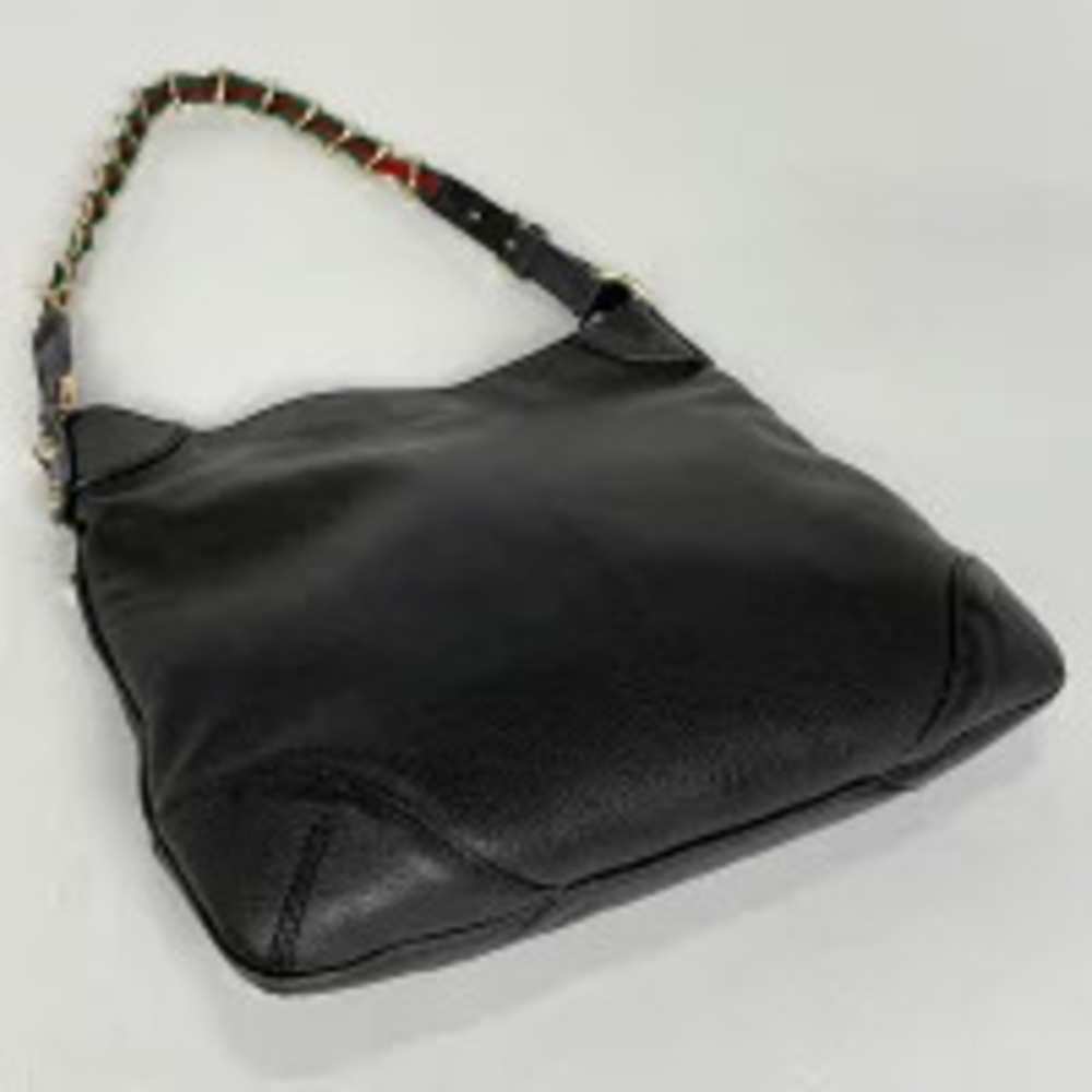 Gucci shoulder leather black chain web Sherry bag Black